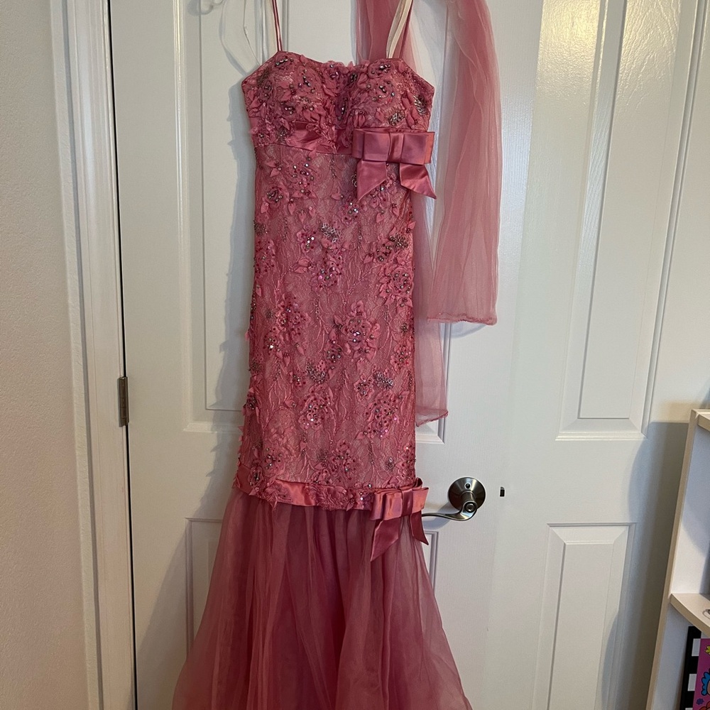 Pink Floral Gown with Bows